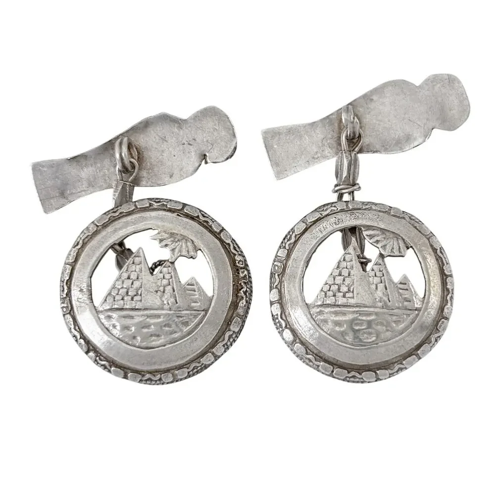 Vintage Sterling Silver 925 Egyptian Revival Cuff Links